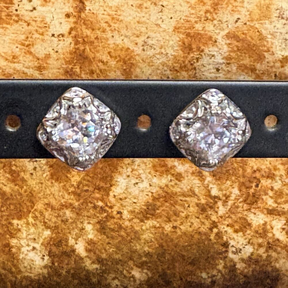 Tacori Sterling Silver & CZ Earrings Cushion Cut Scallop Sides w/ Smaller Cz's
